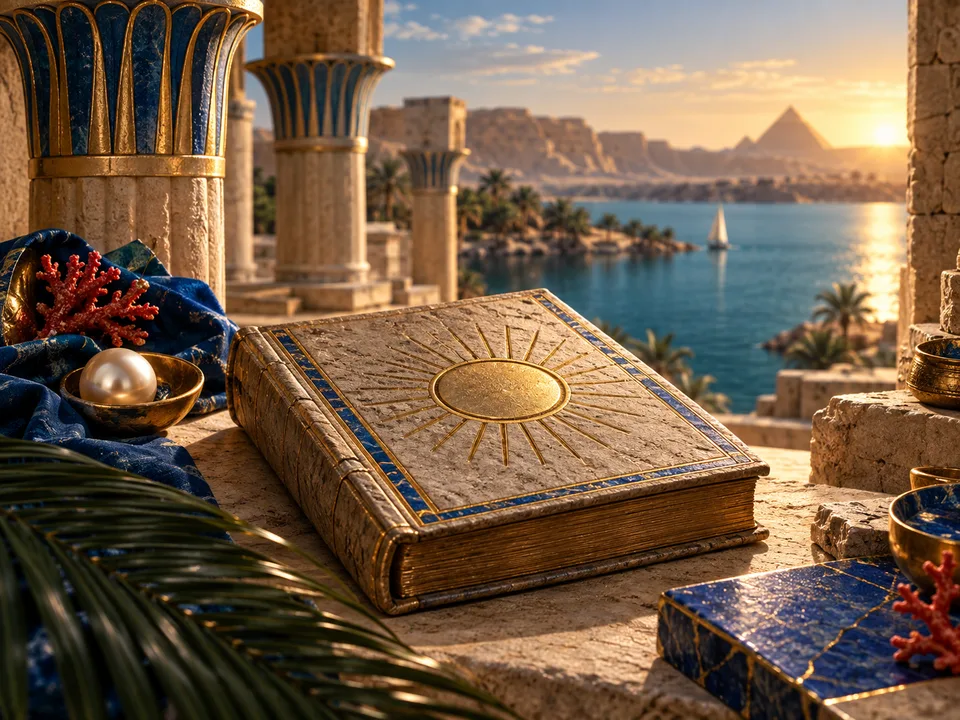 archaeological book and column visual created for the Book of Dead review