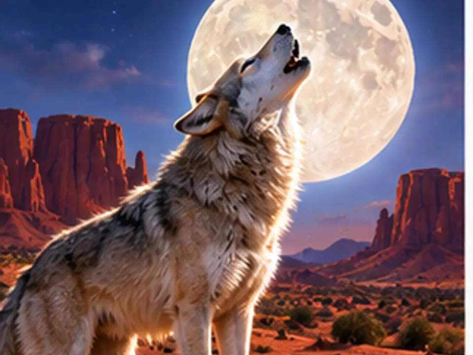 moonlit wolf and canyon casino game illustration